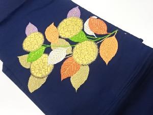 紫陽花に草葉模様織出し名古屋帯